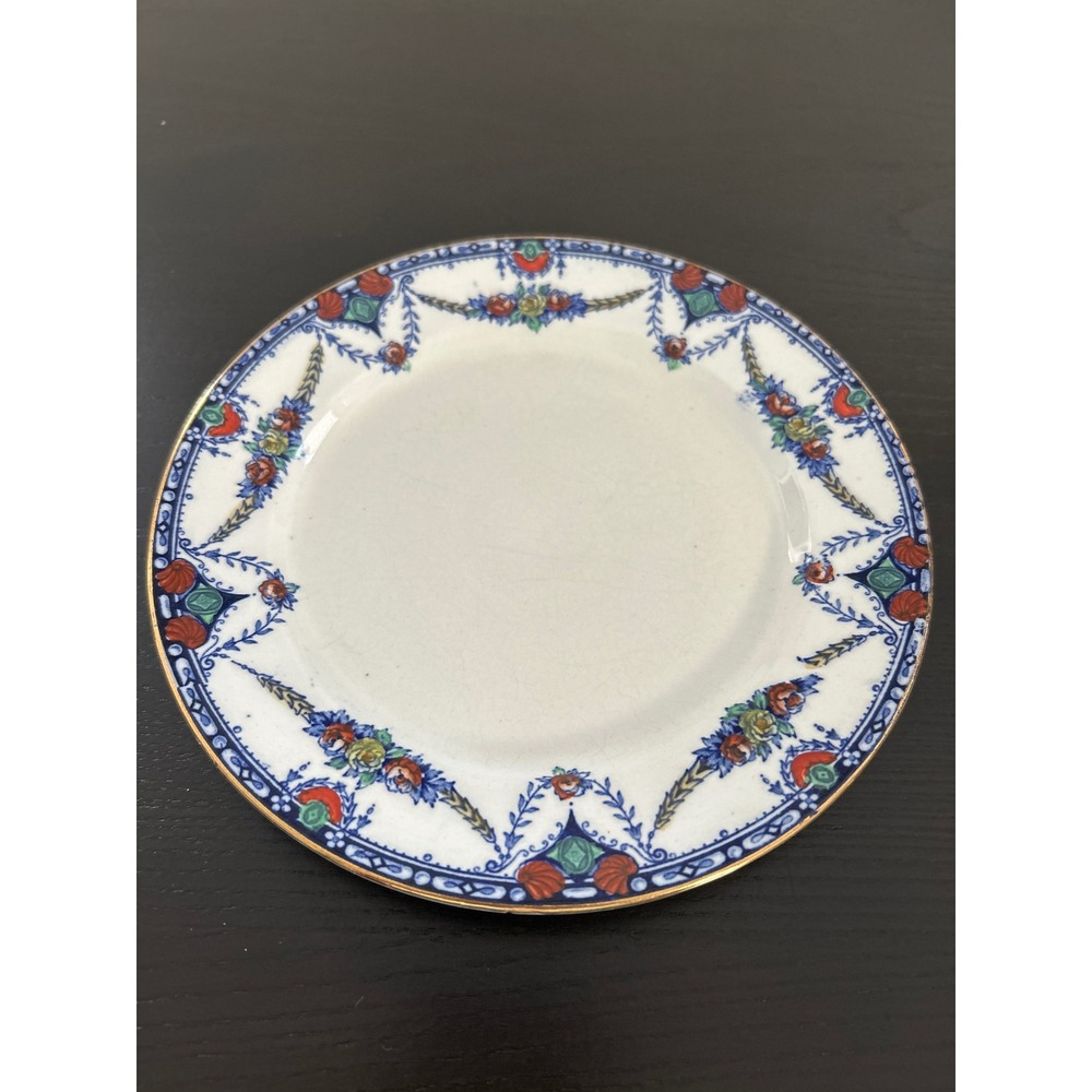 Vintage Merton Barker Bros Meir Works Longton 7.5" Plate Blue Floral Gold Rim